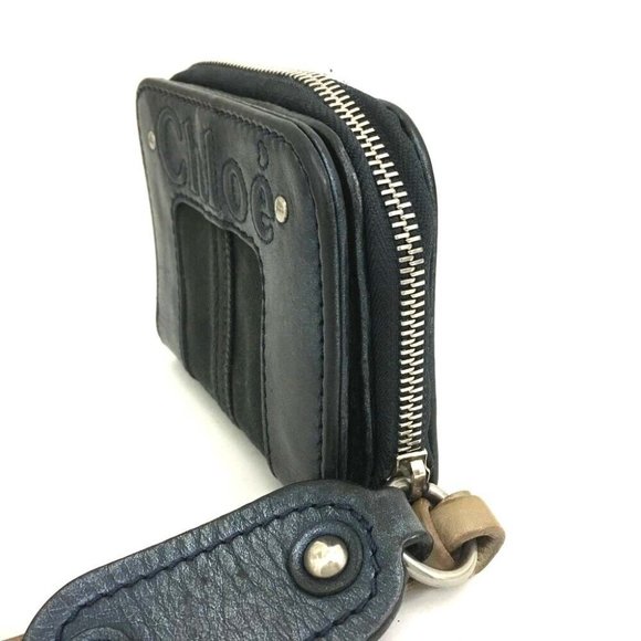 Chloe Wallet Logo Canvas Leather Bifold Metallic Blue - Picture 11 of 17